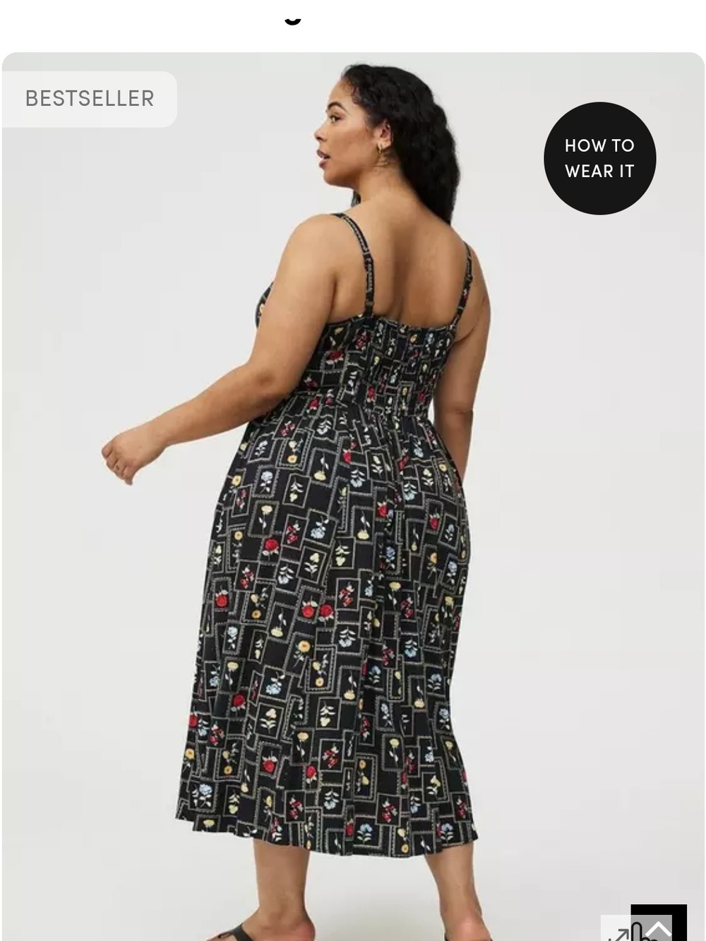 V-Neck Midi Dress in Black Floral Tile Print - Picture 3 of 4
